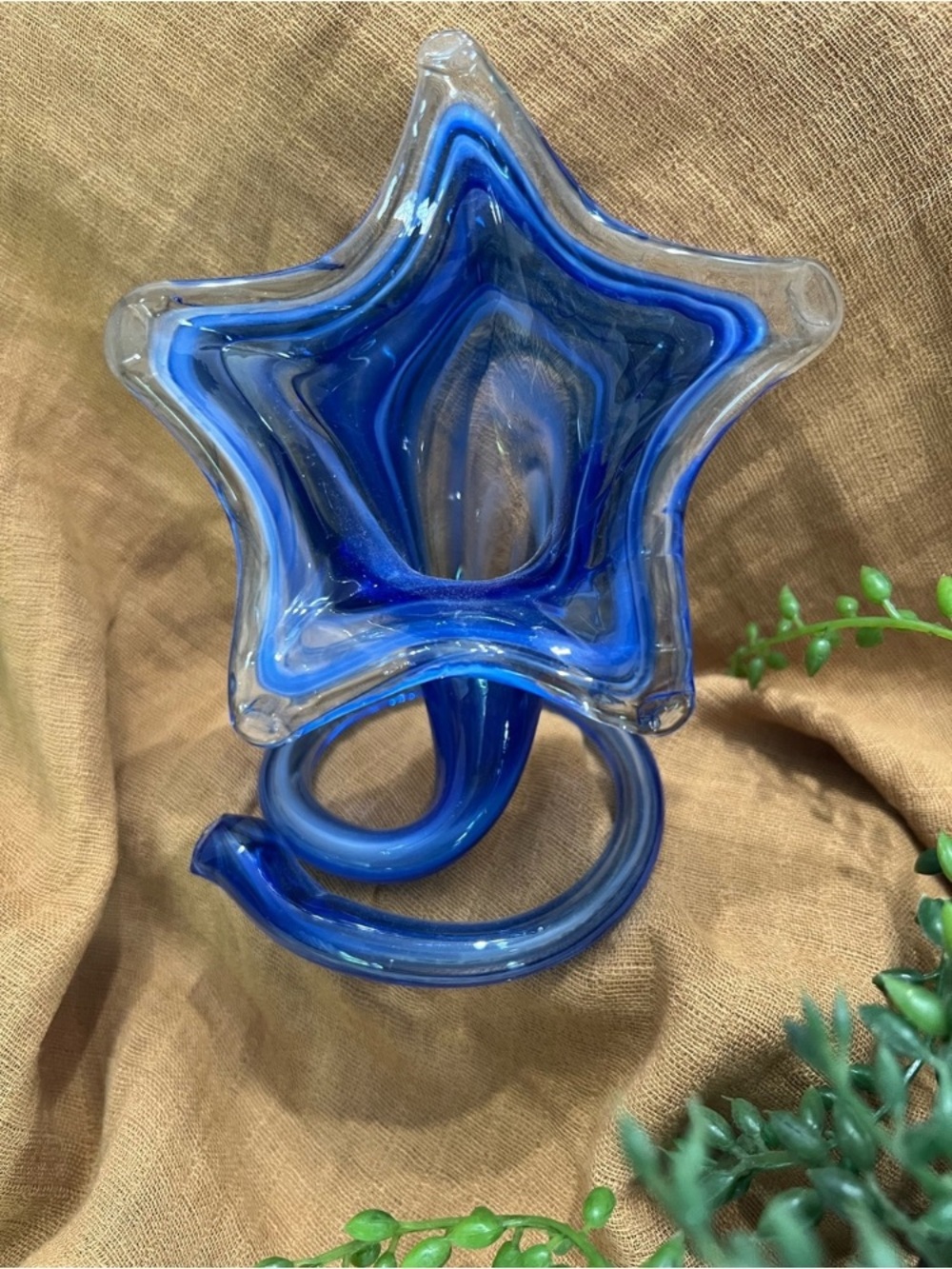 Handblown Blue Star Glass Sculpture - Home Art